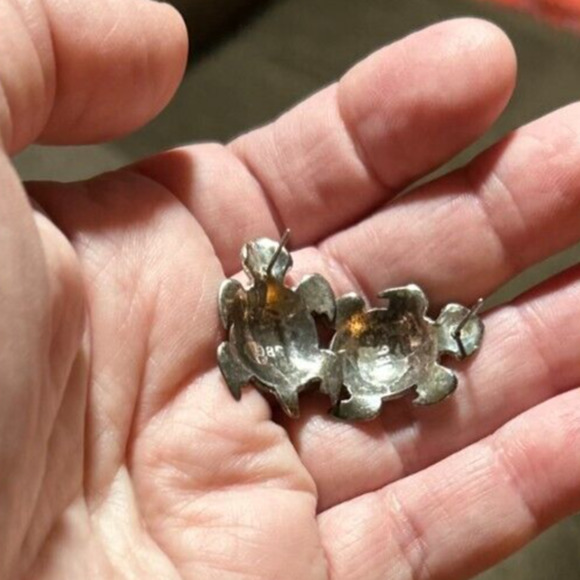 Vintage Sterling Silver 925 Enamel Turtle Stud Earrings - Picture 4 of 16